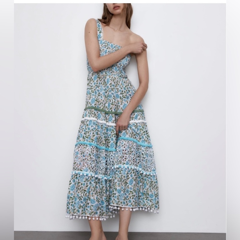 Zara Floral Sundress in Light Blue and White S